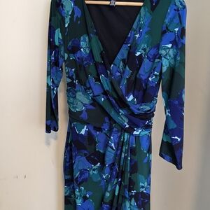 Floral Wrap Dress in Blue and Green